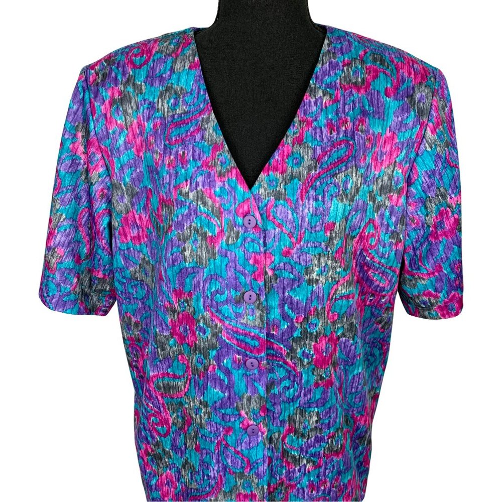 VINTAGE 90s Floral Paisley Short Sleeve Blouse
